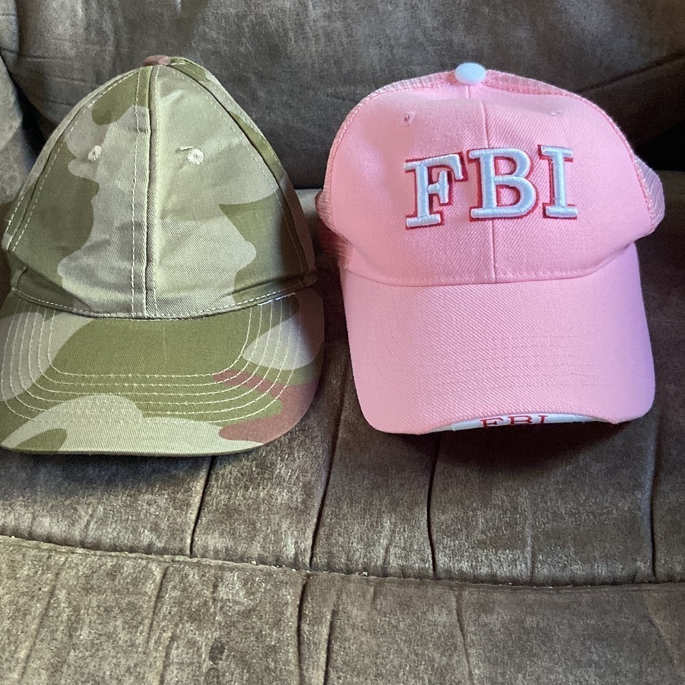 Two great caps: pink FBI and camo. For both out in the field and undercover.